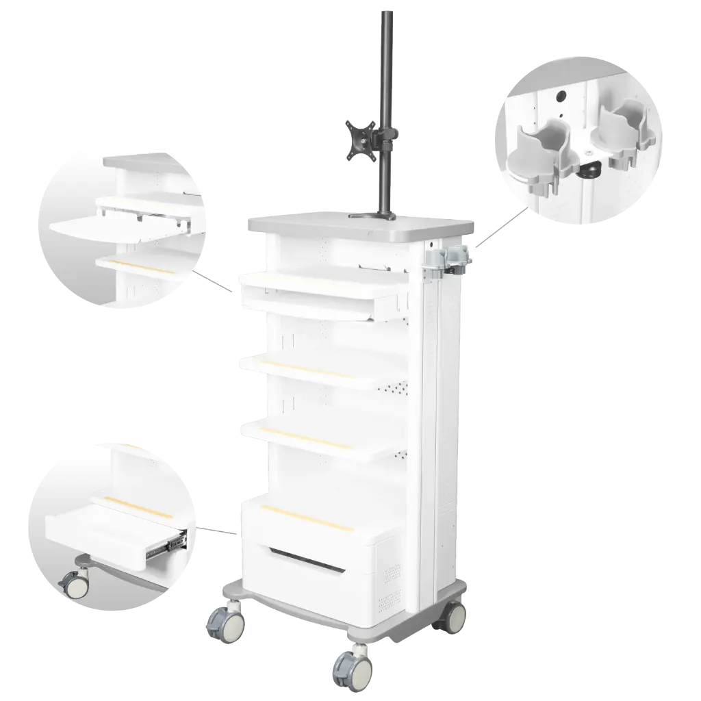Mobile Monitor Cart with Shelves & Drawer