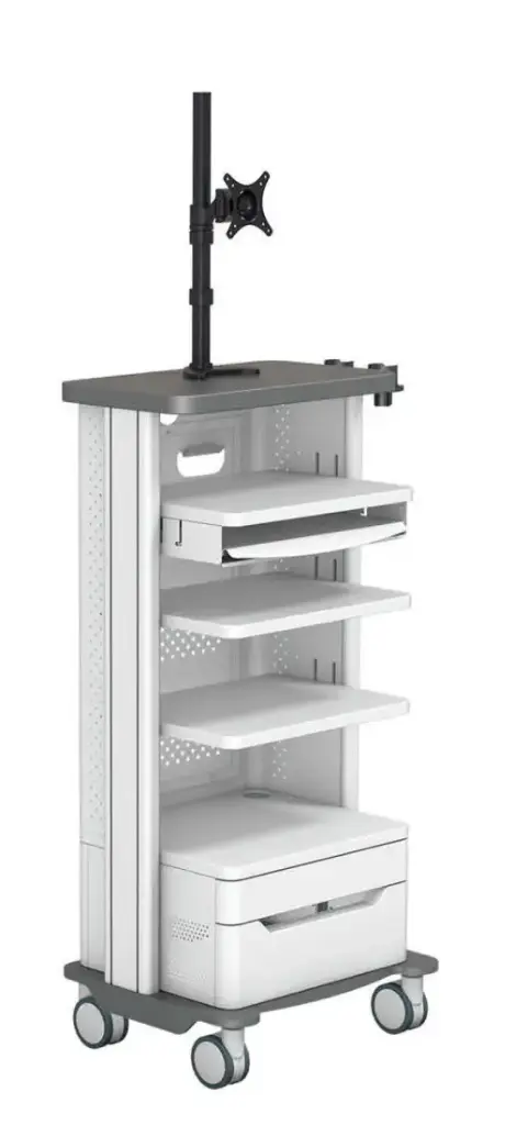 Mobile Monitor Cart with Shelves & Drawer