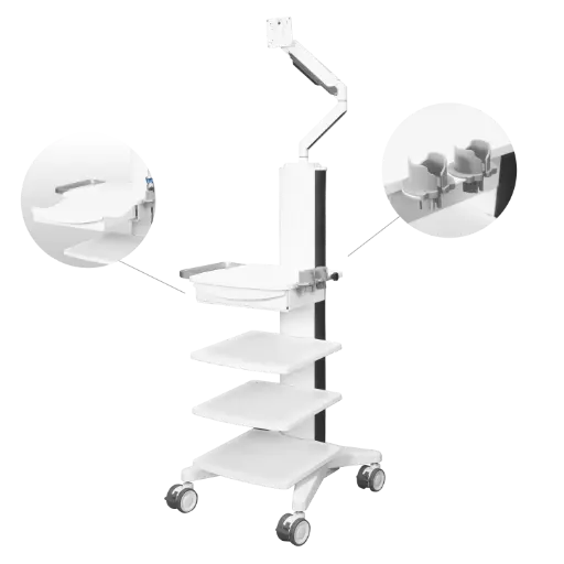 [MED-TROL-002] Mobile Monitor Cart with Floating Shelves