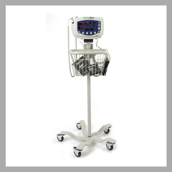 Welch Allyn 53NTO Vital Signs Patient SpO2 - portable, NELLCORE attachment , automatic blood pressure mode, programmable alarms, built-in memory capability and intuitive icons, includes mobile stand. Monitor parameters: Blood Pressure, O2 - SpO2 Nellcor, Blood Pressure - NIBP & Temperature- REFURBISHED with 90 day ltd. warranty