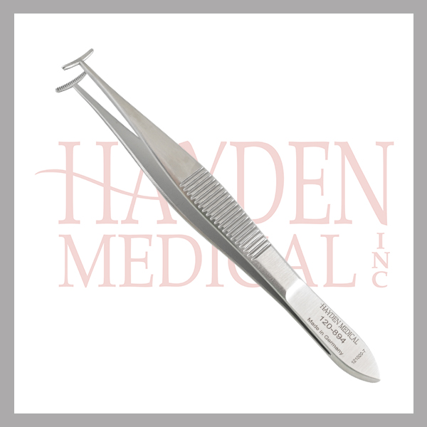 120-894 Green Tissue Forceps 4 (10cm), T-shape, 10mm wide teeth, without lock
