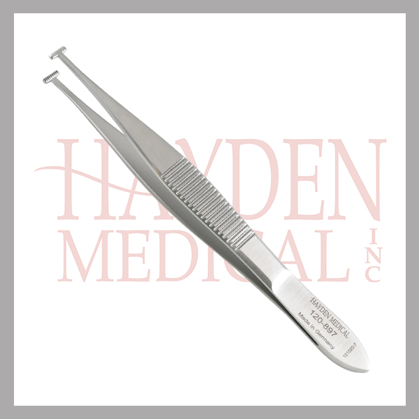120-897 Green Tissue Forceps 4 (10cm), T-shape, 5mm wide 8x9 teeth, without lock