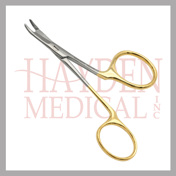 520-209R Gillies Needle Holder w Scissors 4-14 (10.6cm), one angled finger ring, curved, tungsten carbide, right