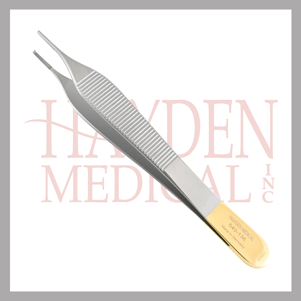 540-136 Adson Tissue Forceps 4-34 (11.9cm), 1x2 teeth w serrations, standard 1.4mm tip, tungsten carbide jaws